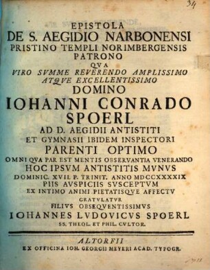 Epistola de S. Aegidio Narbonensi, pristino templi Norimbergensis patrono
