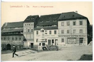 Lommatzsch. Markt mit Kriegerdenkmal
