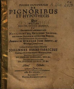 Theses Inaugurales De Pignoribus Et Hypothecis