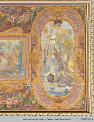 Deckendekoration des Salone Verde : Amor mit Pfeil sowie Tier auf einer Lichtung