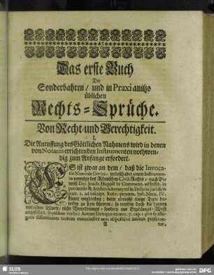 Das erste Buch Der Sonderbahren, und in Praxi anitzo üblichen Rechts-Sprüche