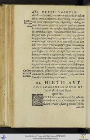 A. Hirtii aut Opii Commentariorum de bello Africano liber quintus.