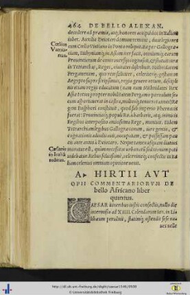 A. Hirtii aut Opii Commentariorum de bello Africano liber quintus.