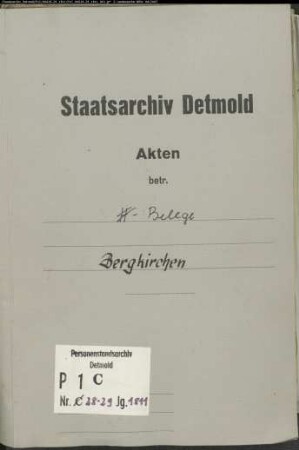 Belegakten zum Heiratsregister der Gemeinde Bergkirchen, Kr. Minden (1812)