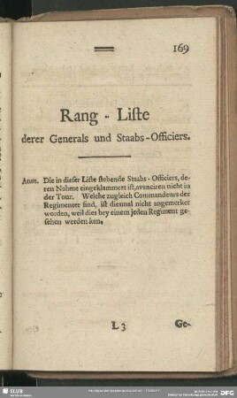 Rang-Liste derer Generals und Staabs-Officiers