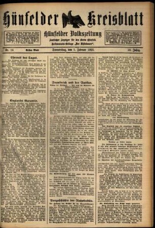 Erste Ausgabe vom Donnerstag, den 05. Februar 1925.
