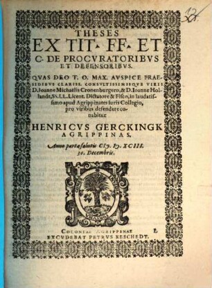 Theses ex tit. FF. et C. de procuratoribus et defensoribus