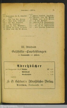 III. Abschnitt. Anzeigen : III. Abschnitt. Geschäfts-Empfehlungen von Lommatzsch und Zehren