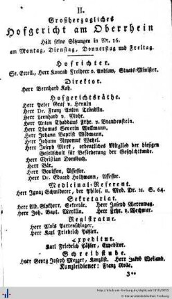 Großh. Bad. Hofgericht, Behörden, Ämter, Stiftungen, Bildungseinrichtungen