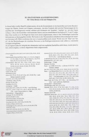 III. Ergänzender allgemeiner Index für Chilas-Brücke (Ch) und Thalpan (Th)