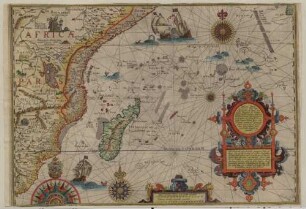Typus orarum maritimarum Guineae, Manicongo, & Angôlae ultra promontorium Bonae spei usq. : cum omnib. portubus, Insulis, Scopulis, pulvinis, & Vadis, veraq., latitudine Oceani Aethiopici, ab ortu in occasum ad Fernambucum & promont. S. Augustini in ora Brasiliensi, vergentis : unà cum eiusdem oceani Insulis, praecipué verò S. Thoma, S. Helena, Insula Ascensionis, multisq. alijs, earumque genuino tractu. accuratè omnia ex optimis Indicis tabulis hydrographicis decerpta & emend. = Afbeeldinghe der custen des landts Guinea, Manicongo, ende Angôla, ende voorts tot voorhy de C. de boa esperanca