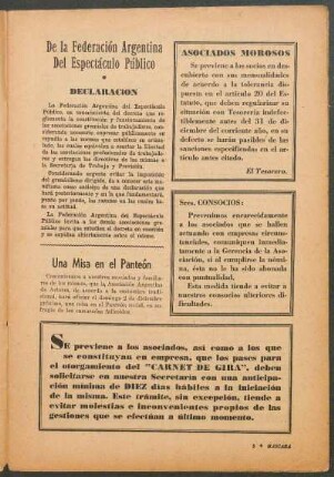 De la Federación Argentina : Del Espectáculo Público - Declaración
