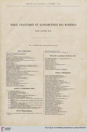 Table analytique et alphabétique des matières pour l’année 1858
