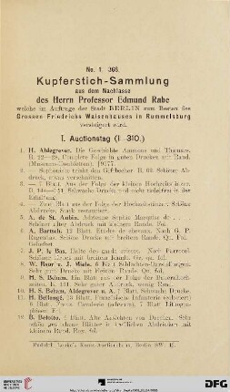 I. Auctionstag (Nr. 1 - 310)