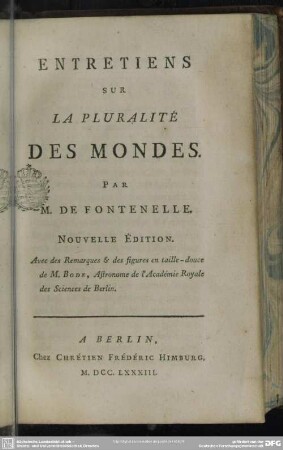 Entretiens Sur La Pluralité Des Mondes