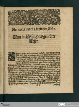 Vorbericht an den Christlichen Leser.