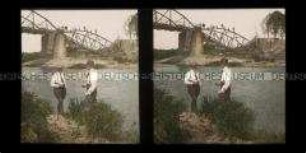 Blick über Oder zur zerstörten Brücke bei Olsau