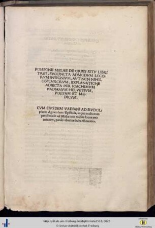 Pomponii Melae De Orbis Situ Libri Tres.
