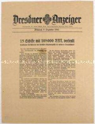 Nachrichtenblatt "Dresdner Anzeiger" mit Meldungen des Oberkommandos der Wehrmacht u.a. zum Unterseebootkrieg im Atlantischen Ozean