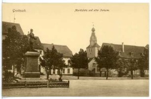 Groitzsch. Marktplatz und alter Torturm