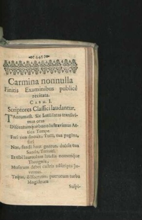 Carmina nonnulla Finitis Examinibus publice recitata.