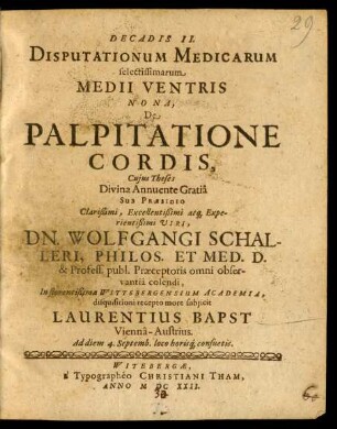 Decadis II. Disputationum Medicarum selectissimarum Medii Ventris Nona, De Palpitatione Cordis