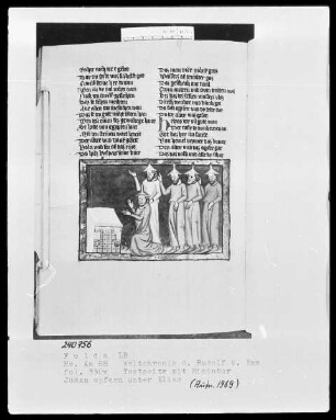 Rudolf von Ems, Weltchronik — Juden und Elias beim Opfer, Folio 330verso