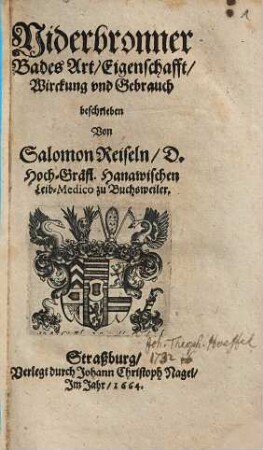 Niderbronner Bades Art, Eigenschafft, Wirckung und Gebrauch