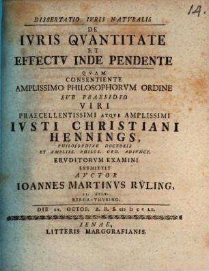 Dissertatio Ivris Natvralis De Ivris Qvantitate Et Effectv Inde Pendente