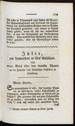 Julie, ein Trauerspiel in fünf Aufzügen ...