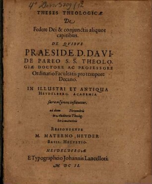 Theses theol. de federe Dei et coniunctis aliquot capitibus