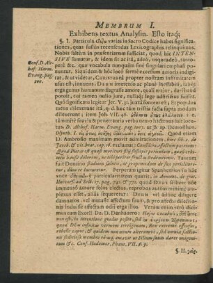Membrum I. Exhibens textus Analysin.
