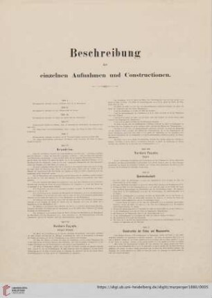 Beschreibung der einzelnen Aufnahmen und Constructionen