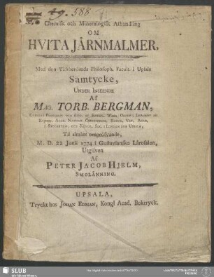 Chemisk och Mineralogisk Afhandling Om Hvita Järnmalmer