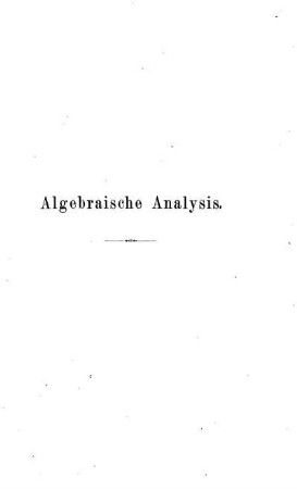 Algebraische Analysis : Mit 11 Holzschnitten