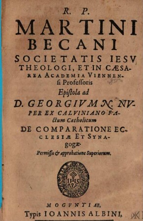 Epistola ad Georgium N. .... de comparatione Ecclesiae et Synagogae