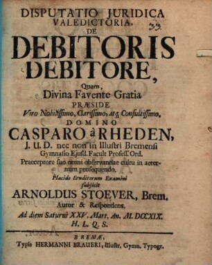 Diss. iur. val. de debitoris debitore