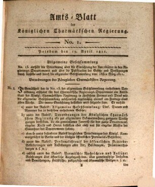 Amtsblatt der Königlichen Churmärkischen Regierung zu Potsdam. 1811