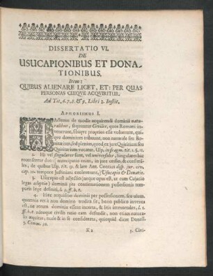 Dissertatio VI. De Usucapionibus Et Donationibus. (Georg Dobislaus de Küsso)