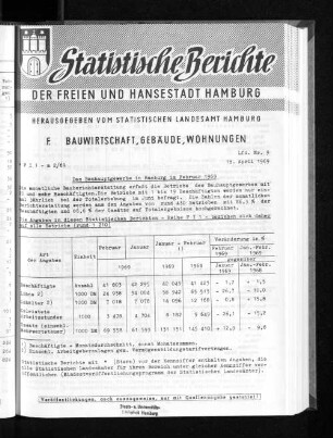 Das Bauhauptgewerbe in Hamburg im Februar 1969 : Lfd. Nr. 9