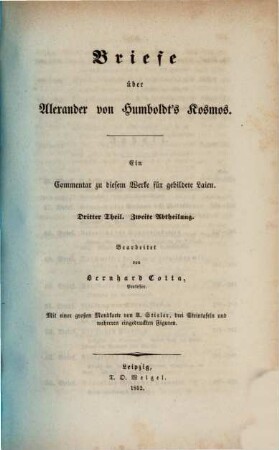 Briefe über Alexander von Humboldt's Kosmos : ein Commentar zu diesem Werke für gebildete Laien. 3,2