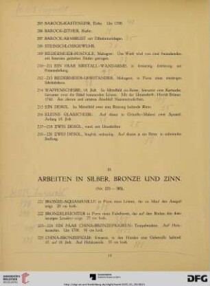 D. Arbeiten in Silber, Bronze und Zinn (Nr. 221-303)