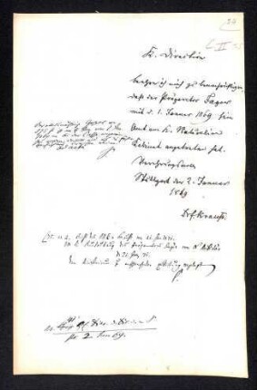 Schriftstück an die Direktion des Kgl. Naturalienkabinetts aus der Akte Jäger