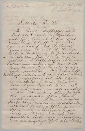 Richard Wagner (1813-1883) Autographen: Brief von Richard Wagner an Julius Fröbel - BSB Autogr.Cim. Wagner, Richard.30