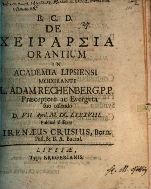 De cheirarsia [manuum elevatione] orantium