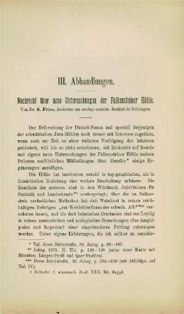 Nachricht über neue Untersuchungen der Falkensteiner Höhle
