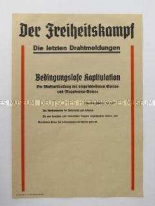 Nachrichtenblatt der Tageszeitung der NSDAP Sachsen "Der Freiheitskampf" zur Kapitulation einer jugoslawischen Armee