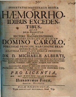 Dissertatio Inauguralis Medica De Haemorrhoidibus Excedentibus