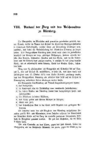 VIII. Verkauf der Burg und des Reichswaldes zu Nürnberg