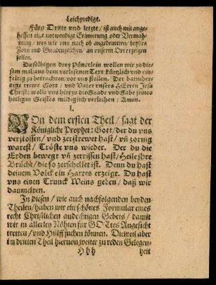 I. Von dem ersten Theil/ sagt der Königliche Prophet: Gott/ der du uns verstossen/ [...]